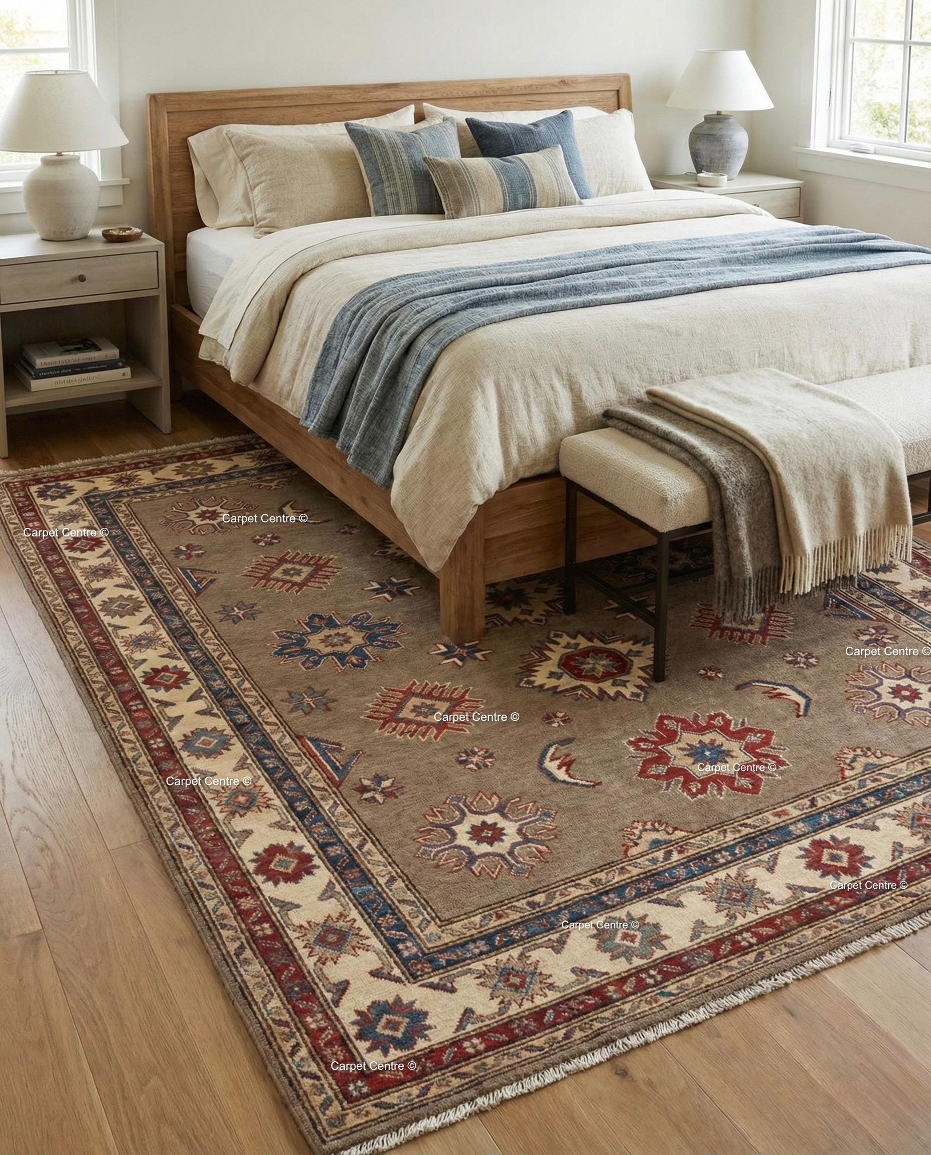 Taupe Oushak Rug, Hand Knotted Wool, Geometric Medallion