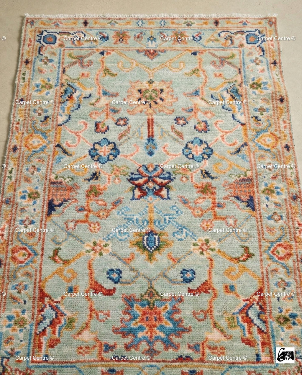 Handmade Light Blue Oushak Rug, Wool Tree of Life Design