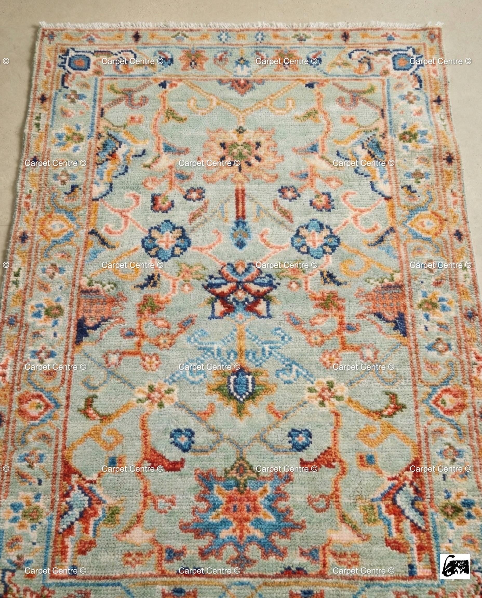 Handmade Light Blue Oushak Rug, Wool Tree of Life Design