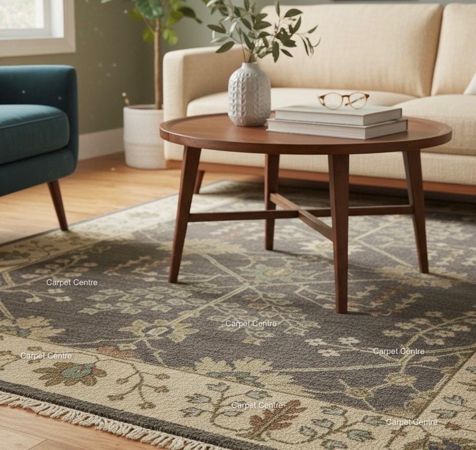 Hand-Knotted Wool Area Rug: Brown Oushak Tree of Life Carpet