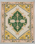 Hand Knotted Wool Oushak Rug | Green, Yellow, Pink Geometric Boho Area Rug