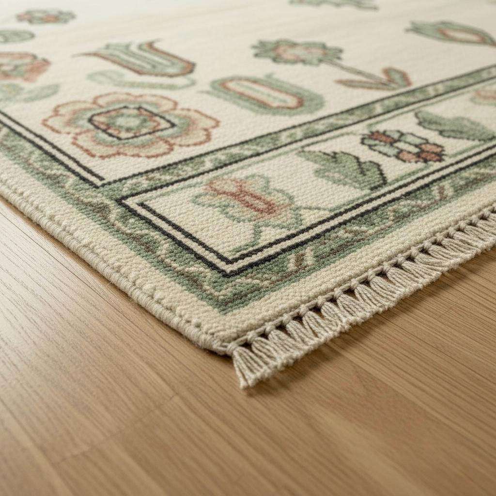 Hand-Knotted Oushak Wool Rug | Ivory, Sage Green Floral Medallion