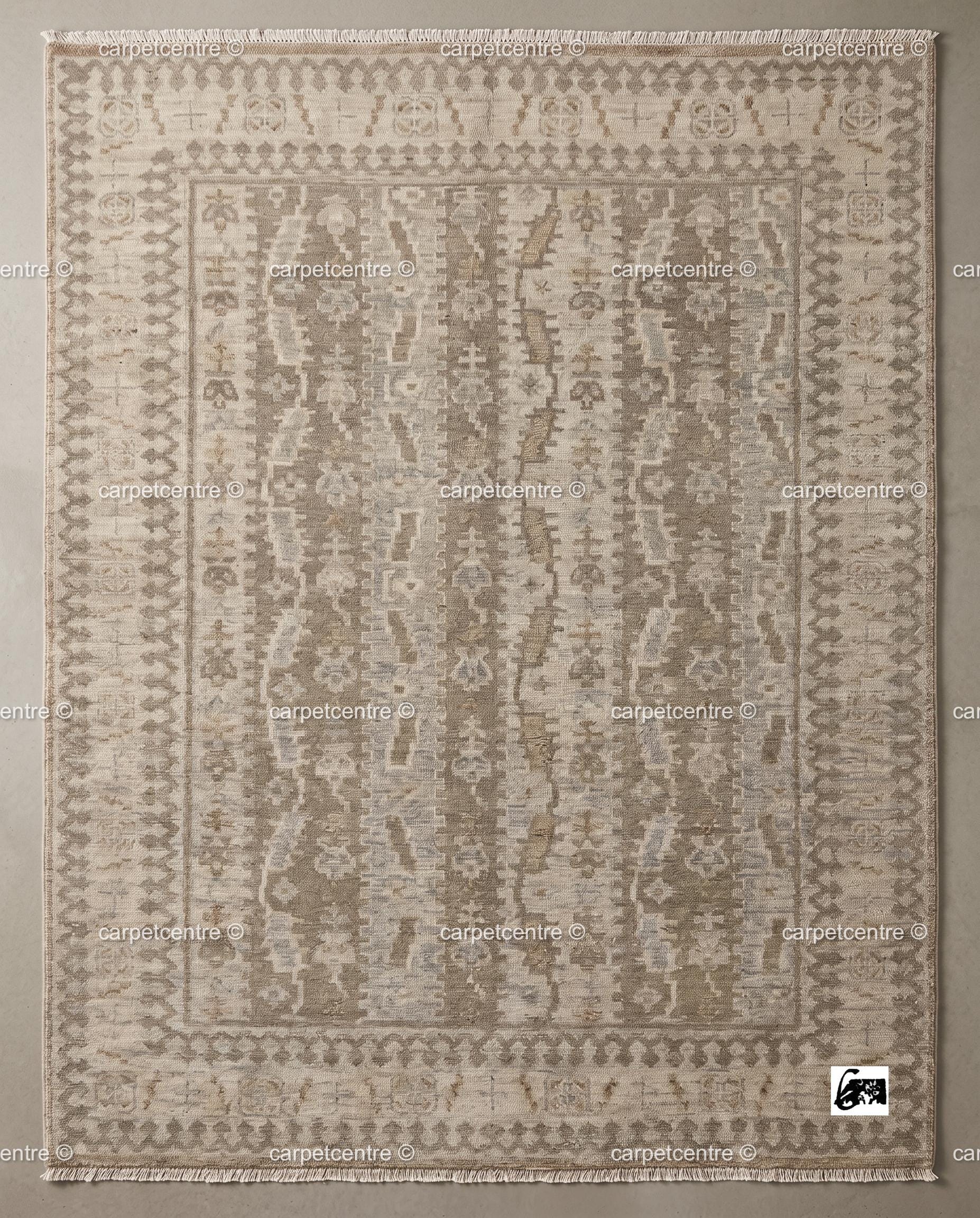 Hand Knotted Wool Oushak Rug, Neutral Beige Anatolian Carpet, Farmhouse Living Room Area Rug