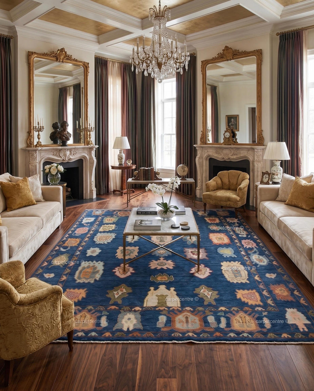 Navy Blue Oushak Rug | Hand-Knotted Wool Tribal Area Rug