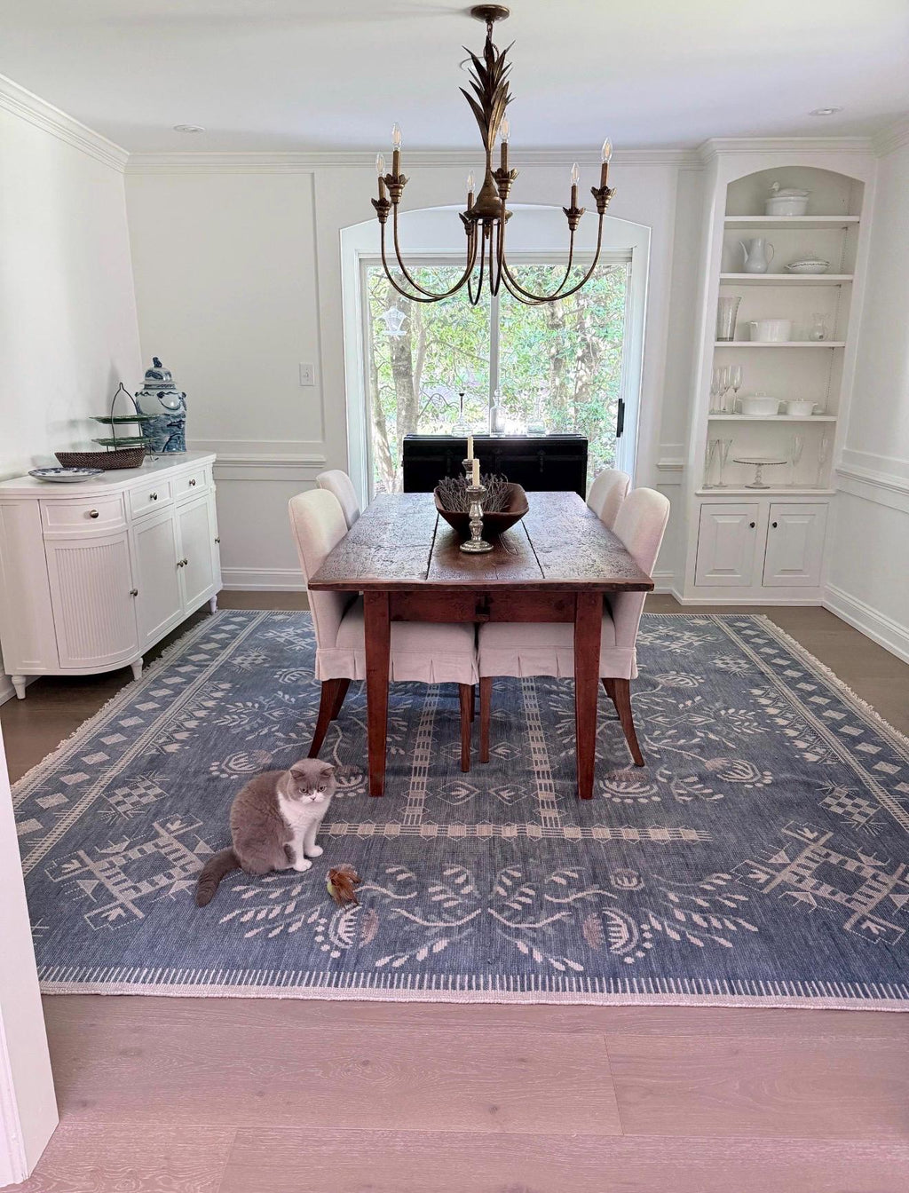 Slate Blue Hand Knotted Oushak Wool Rug, Turkish Vintage Area Carpet