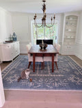 Slate Blue Hand Knotted Oushak Wool Rug, Turkish Vintage Area Carpet