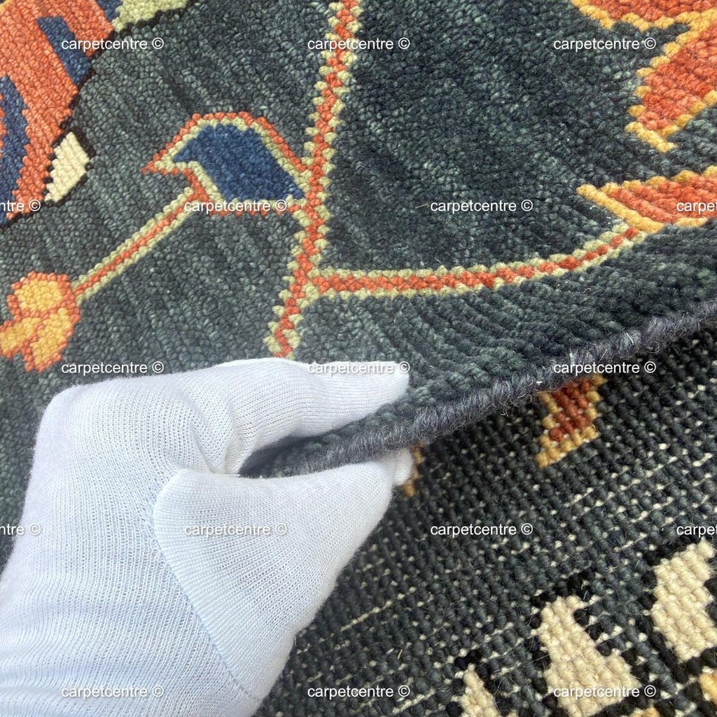 Tibetan Tiger Print Oushak Rug, Hand Knotted Wool 6x8 8x10 9x12 10x14 Area Carpet, Charcoal Rust Maximalist Decor Living Room Bedroom Decor