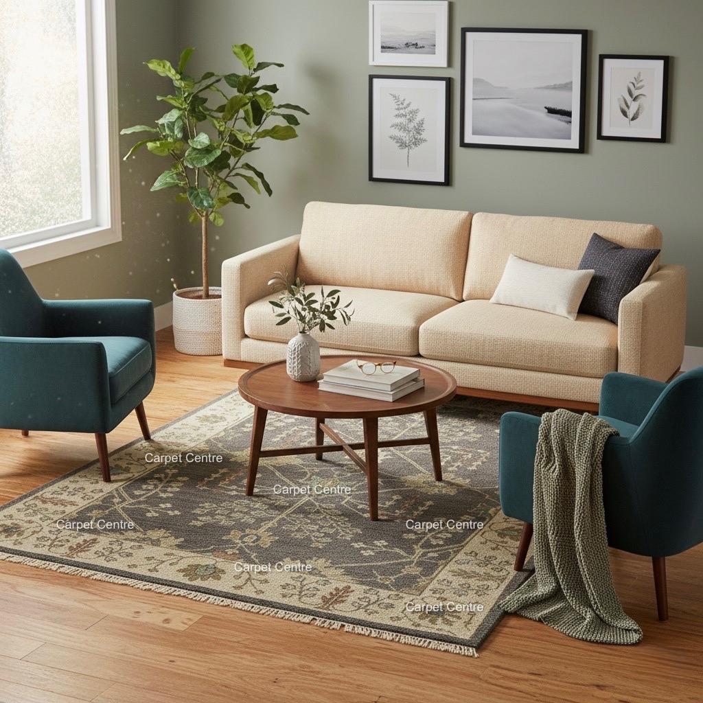 Hand-Knotted Wool Area Rug: Brown Oushak Tree of Life Carpet