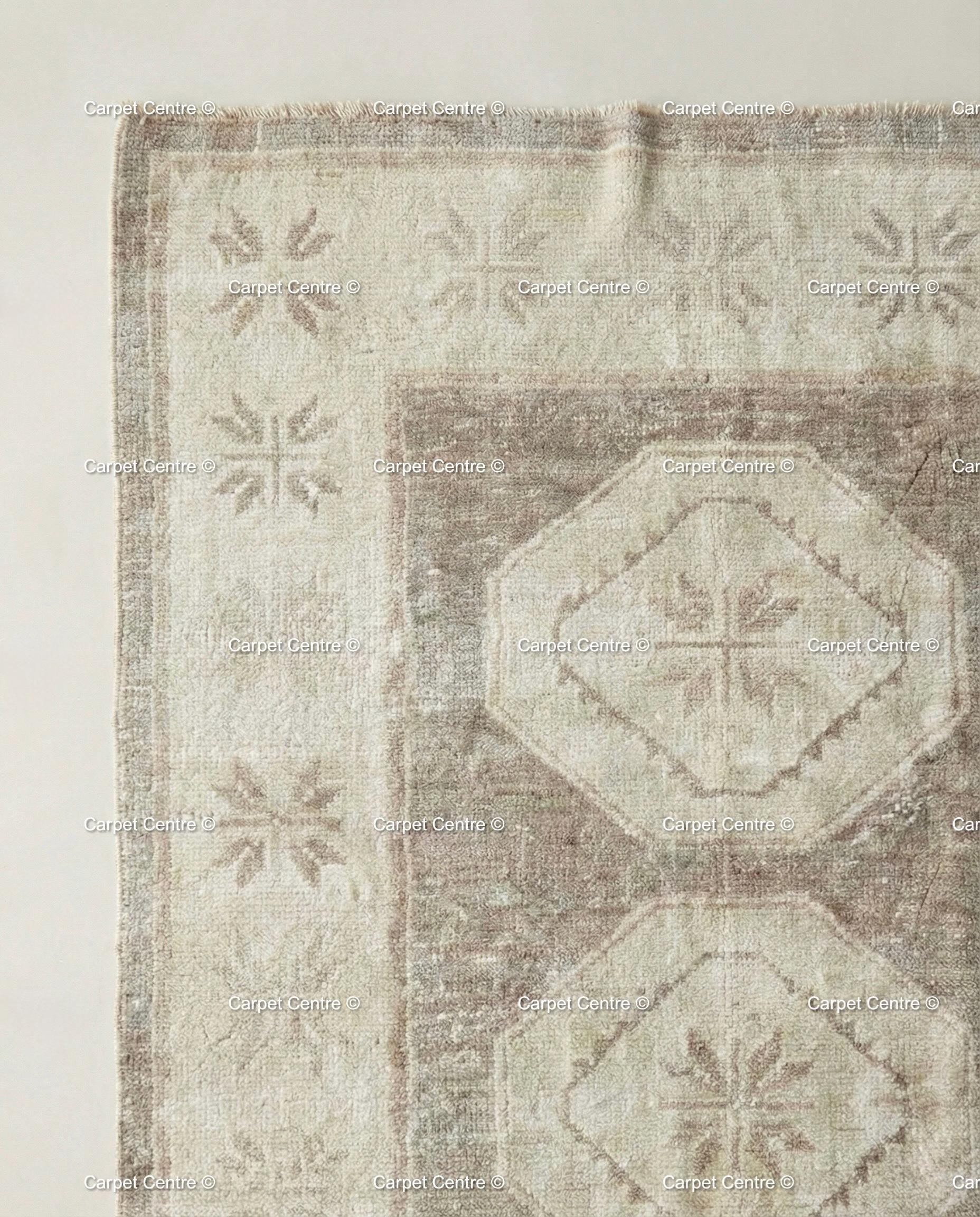 Neutral Geometric Oushak Rug | Hand-Knotted Wool Turkish Knot