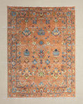 Hand Knotted Oushak Wool Rug, Rust Orange, Blue Floral Mahal