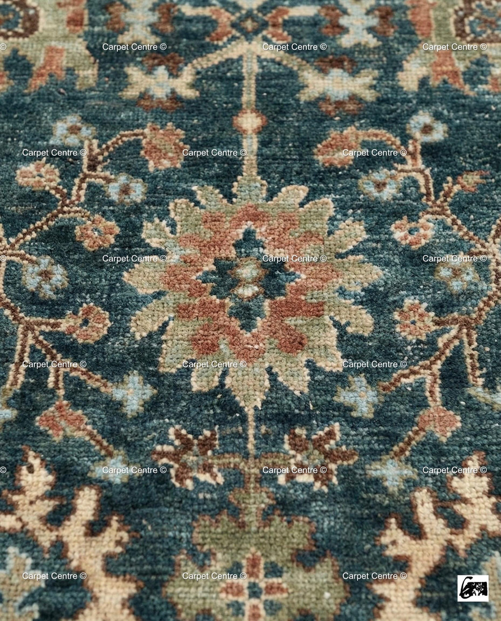 Hand Knotted Teal Oushak Rug, Wool Floral Medallion, Boho Decor