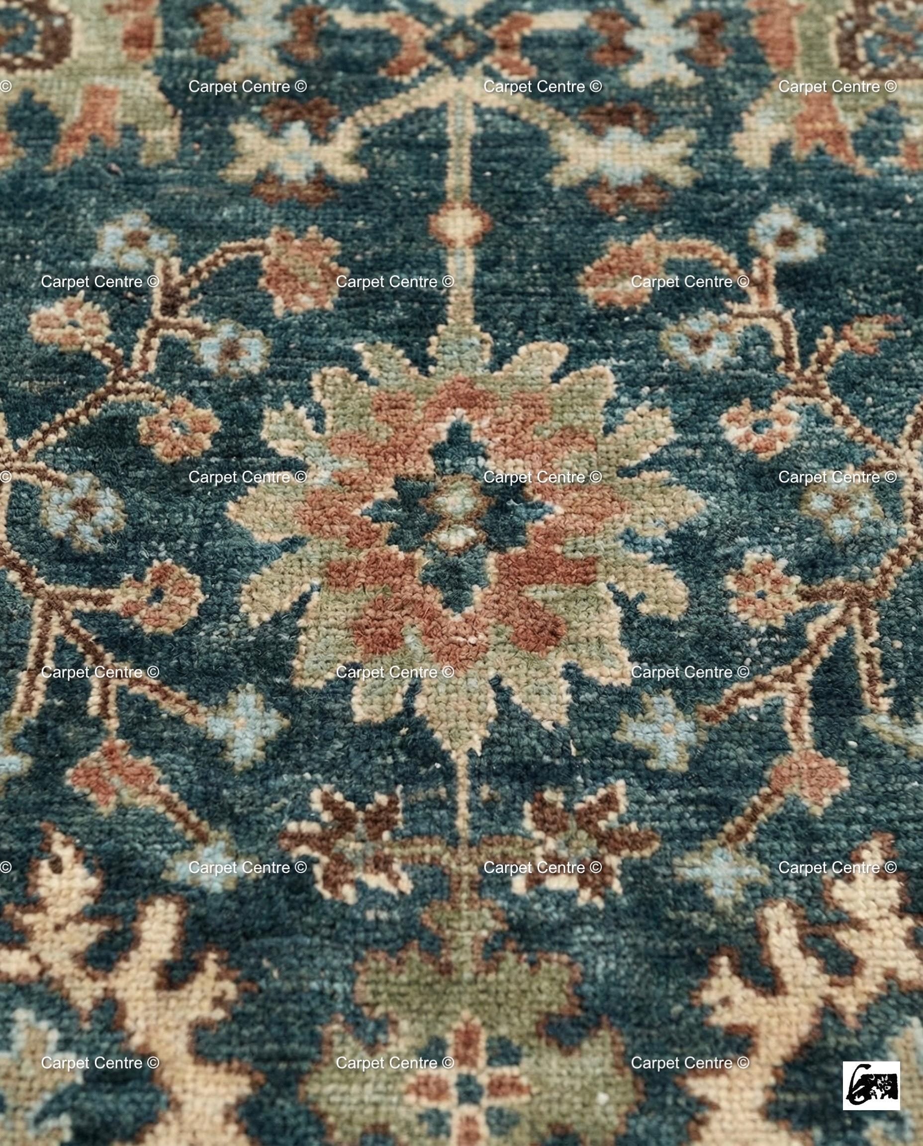 Hand Knotted Teal Oushak Rug, Wool Floral Medallion, Boho Decor