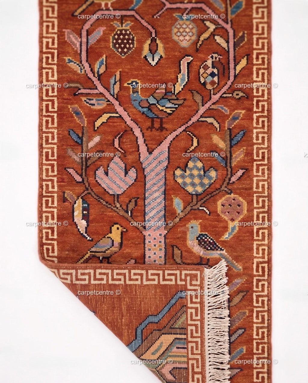 Tree of Life Runner Rug: Rust Orange Colorful Carpet Handmade Wool Area Rug