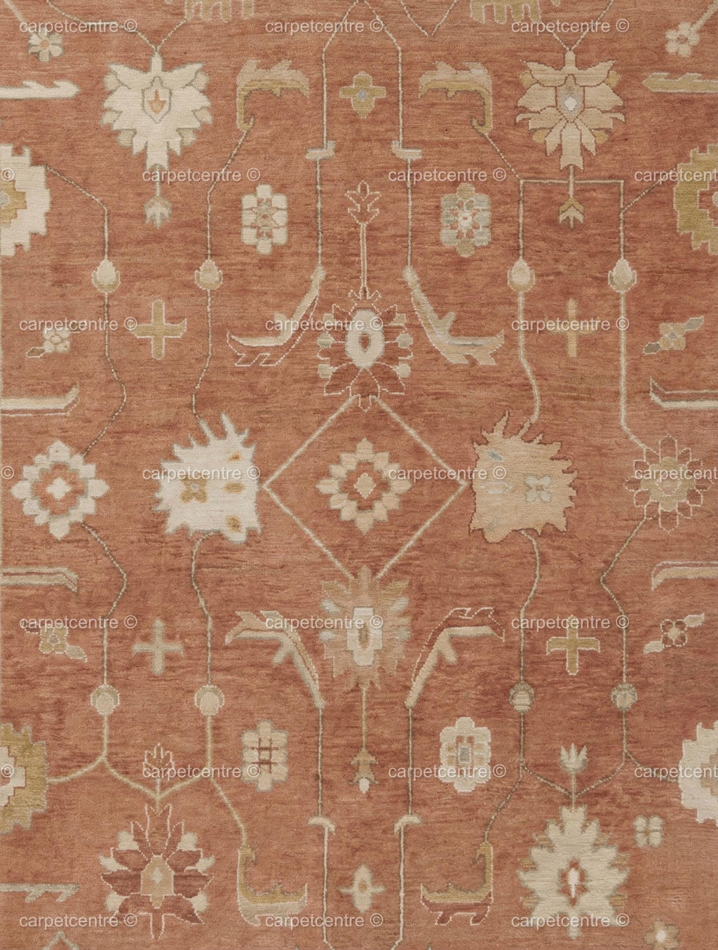 Terracotta Oushak Rug, Muted Rust Vintage Turkish Wool Carpet, Floral Boho Anatolian Home