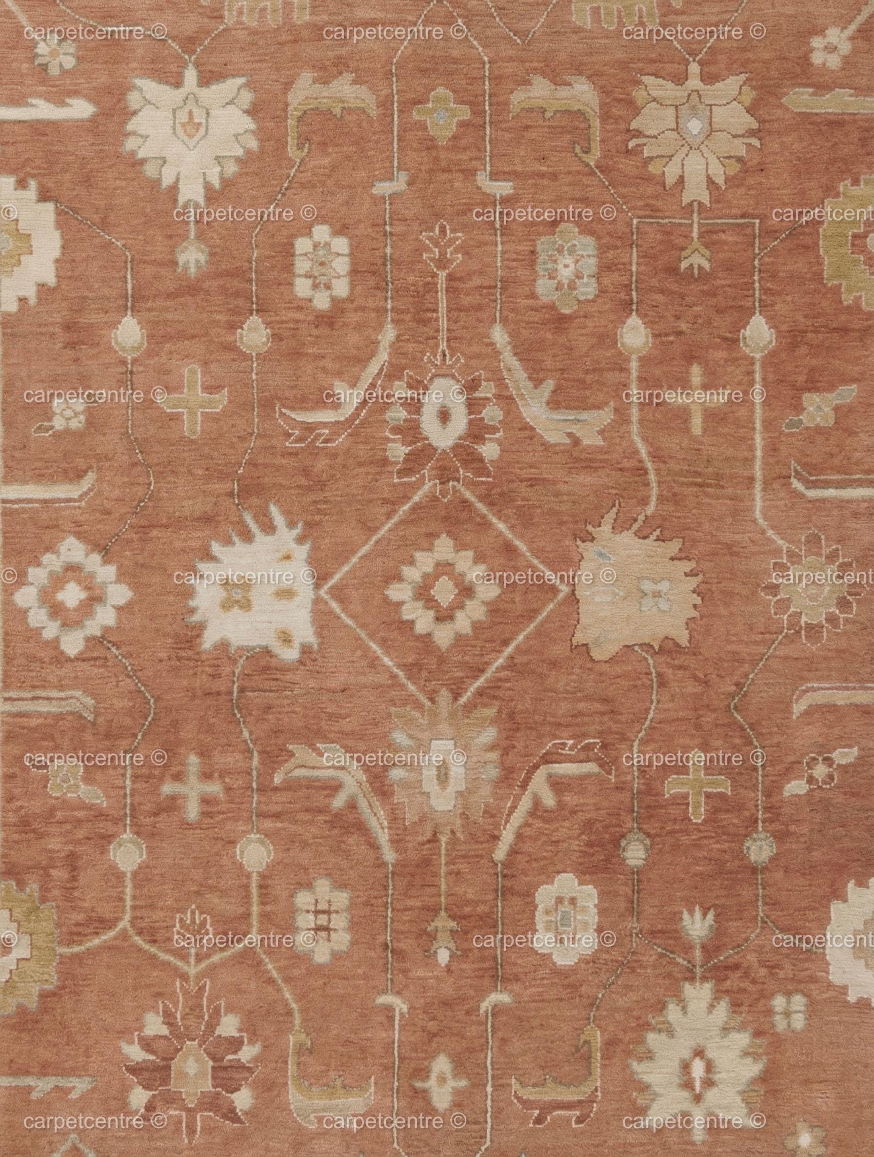 Terracotta Oushak Rug, Muted Rust Vintage Turkish Wool Carpet, Floral Boho Anatolian Home