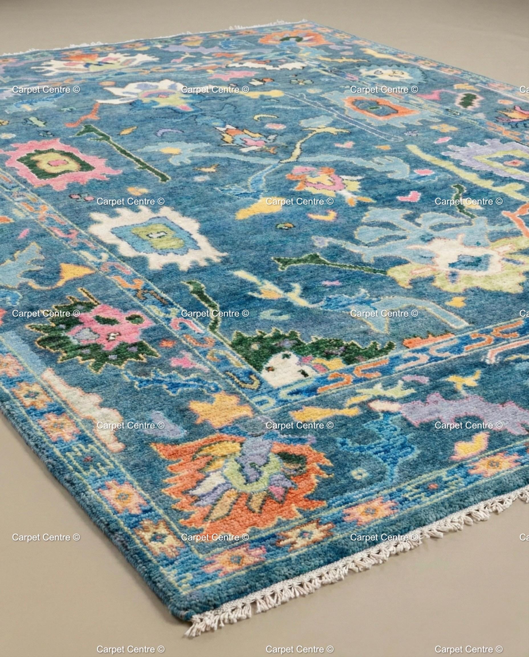 Blue Gabbeh Oushak Rug, Hand Knotted Wool Animal Design