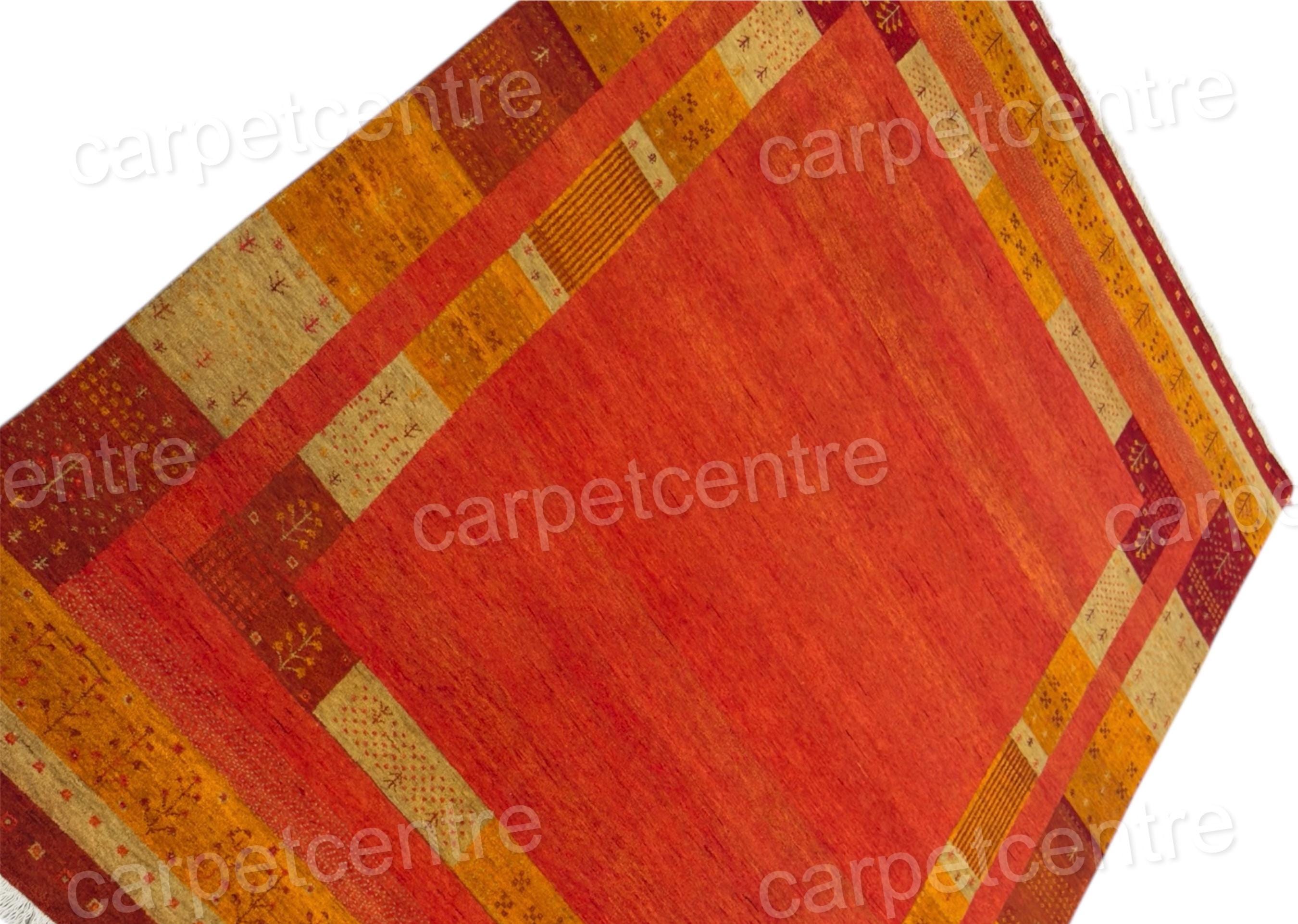 Hand Knotted Wool Rug | Terracotta & Gold Geometric, Indian Artisan Made (7'9" x 5'7")