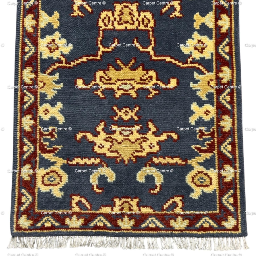 Handmade Gray Oushak Wool Runner Rug, Turkish Hallway Entryway