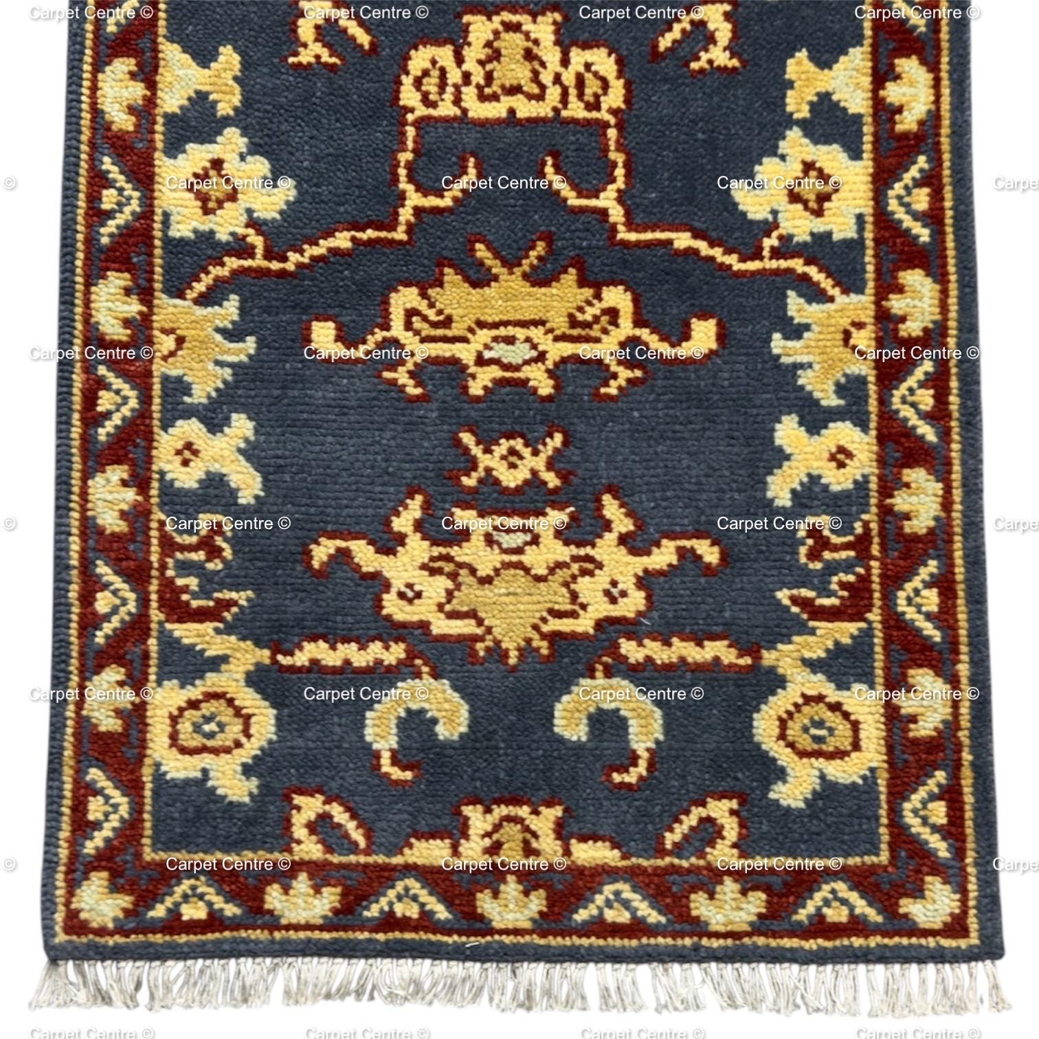 Handmade Gray Oushak Wool Runner Rug, Turkish Hallway Entryway