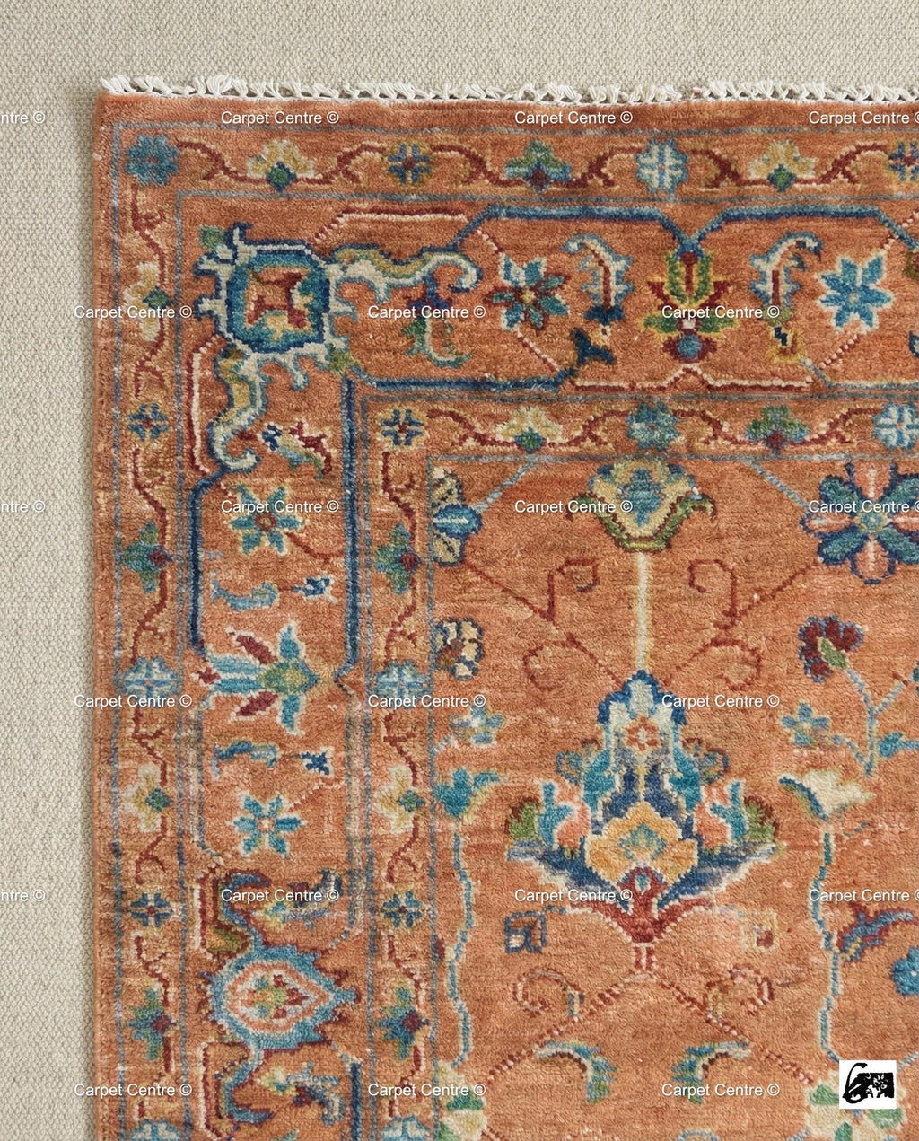 Hand Knotted Oushak Wool Rug, Rust Orange, Blue Floral Mahal