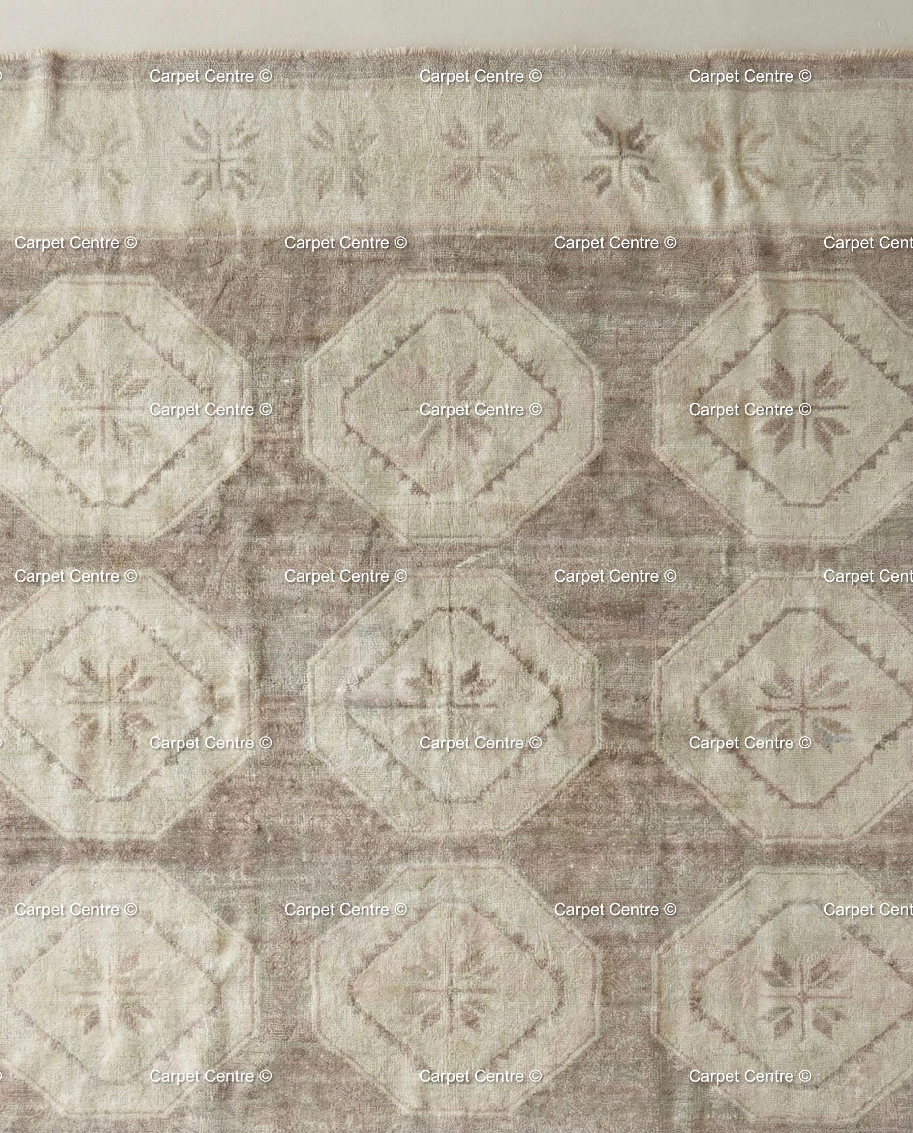 Neutral Geometric Oushak Rug | Hand-Knotted Wool Turkish Knot