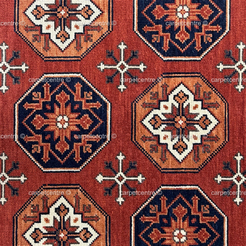 Terracotta Hand Knotted Wool Oushak Rug, Tribal Geometric Area Rug, Turkish Knot Decor