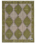 Hand Knotted Oushak Rug, Olive Green Geometric New Zealand Wool Area Rug