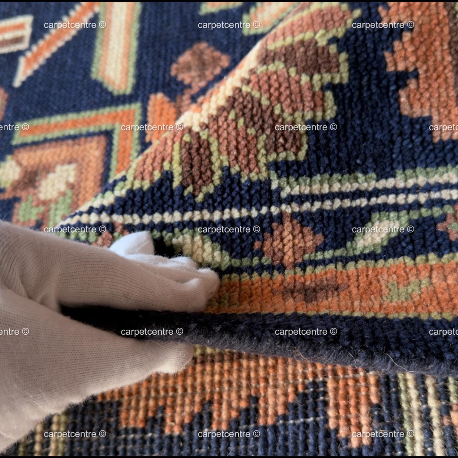 Hand-Knotted Oushak Wool Rug: Navy Blue Rust Tribal Rug, Traditional Decor