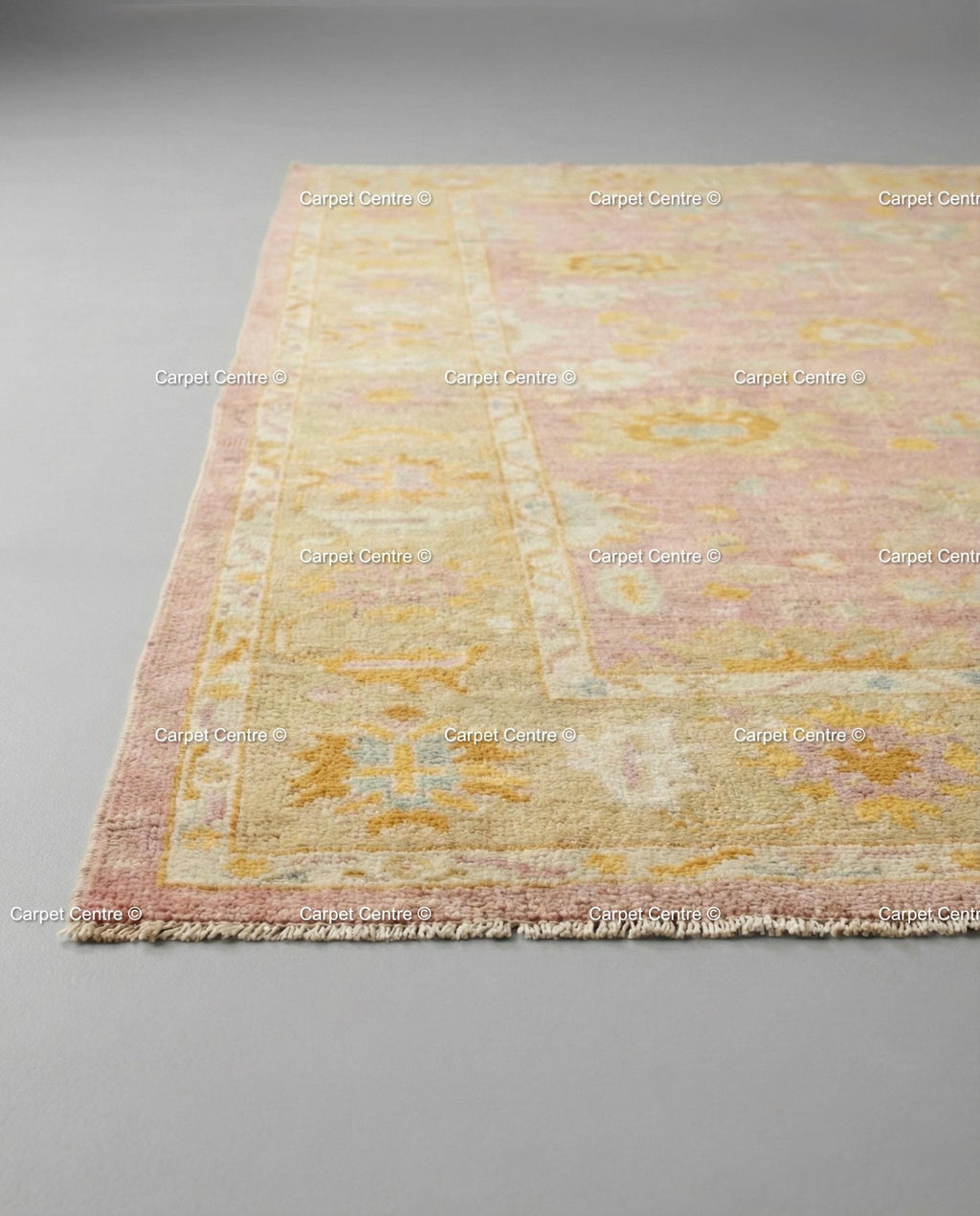 Hand Knotted Wool Oushak Rug, Pink Floral, Vintage Turkish Style