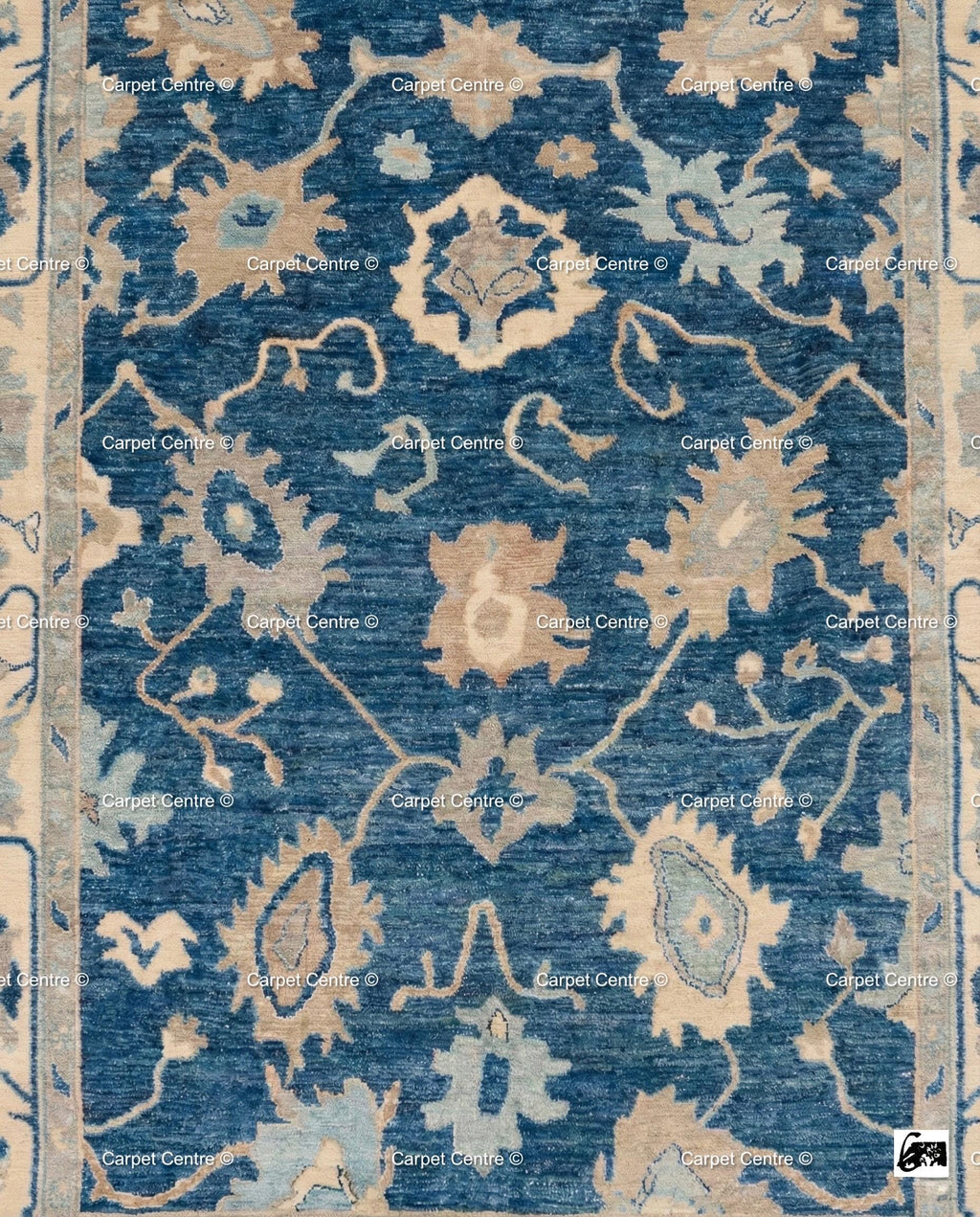 Hand Knotted Navy Blue Wool Oushak Rug, Traditional Floral Carpet