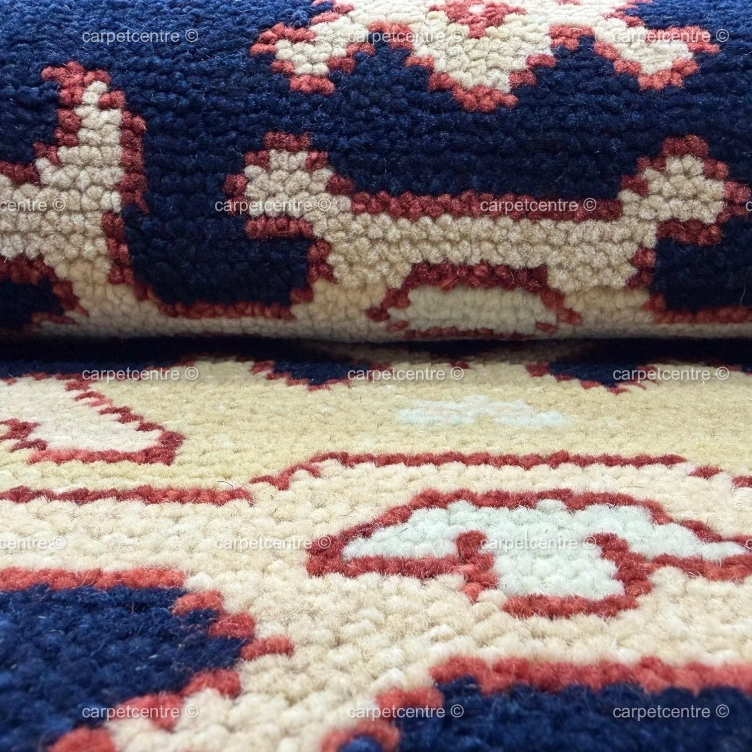 Hand-Knotted Wool Runner Rug, Navy Blue Tribal Design, Traditional Hallway Entryway Carpet
