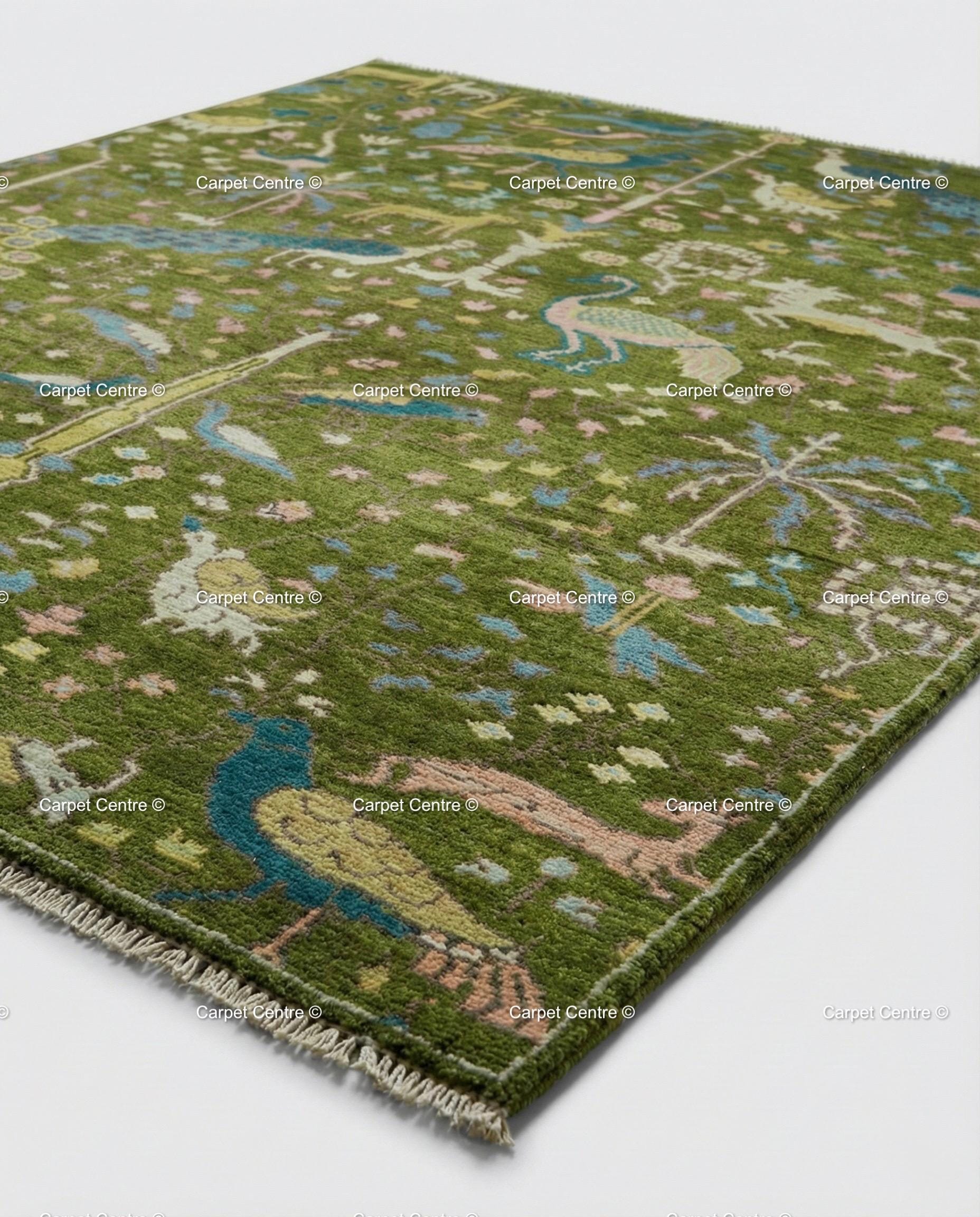 Green Peacock Oushak Rug – Hand Knotted Wool Turkish Rug, 8x10 ft