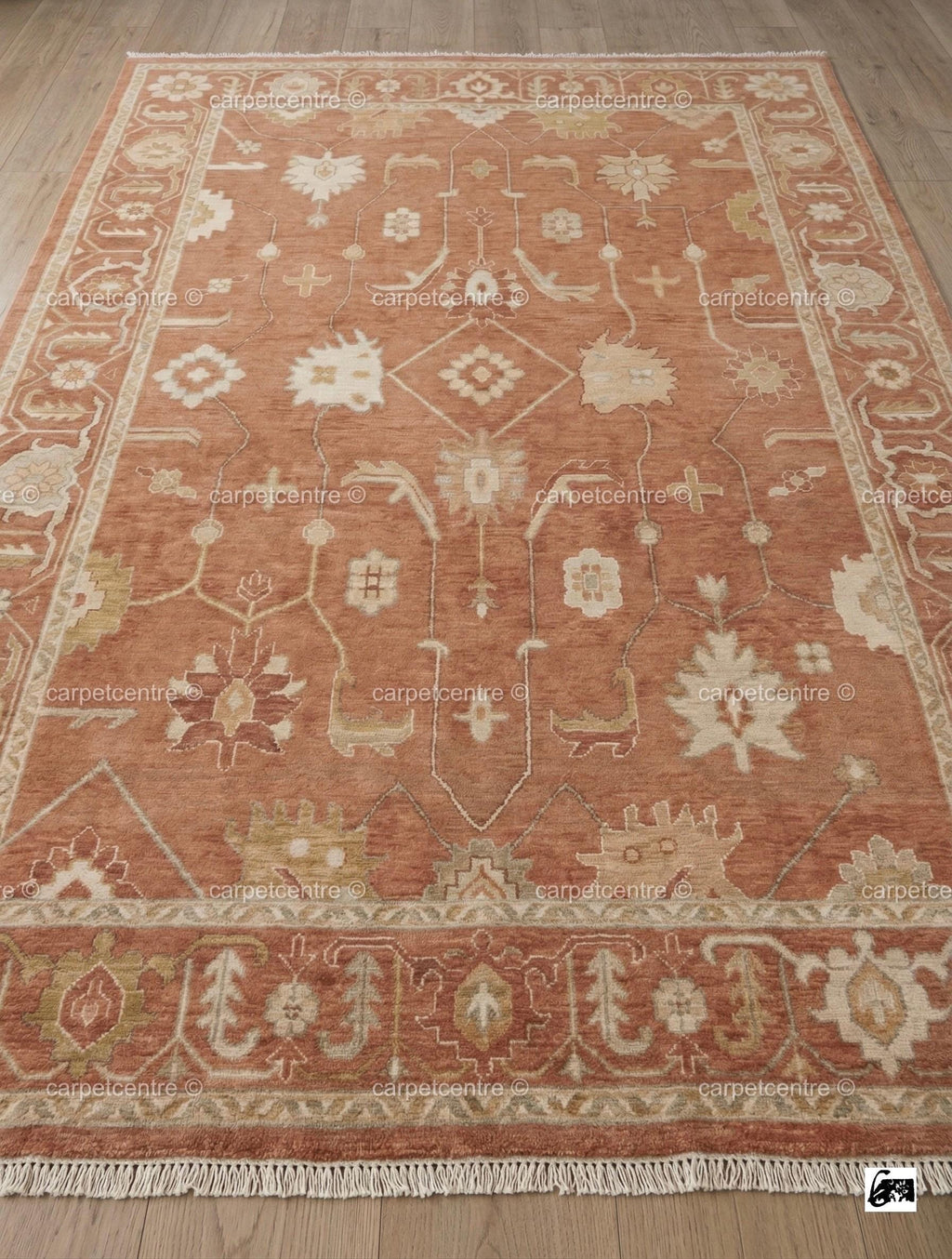 Terracotta Oushak Rug, Muted Rust Vintage Turkish Wool Carpet, Floral Boho Anatolian Home