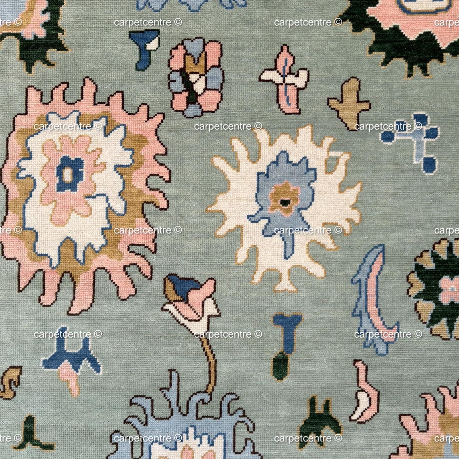 Hand Knotted Wool Oushak Rug, Muted Floral Vintage Style Turkish Area Rug