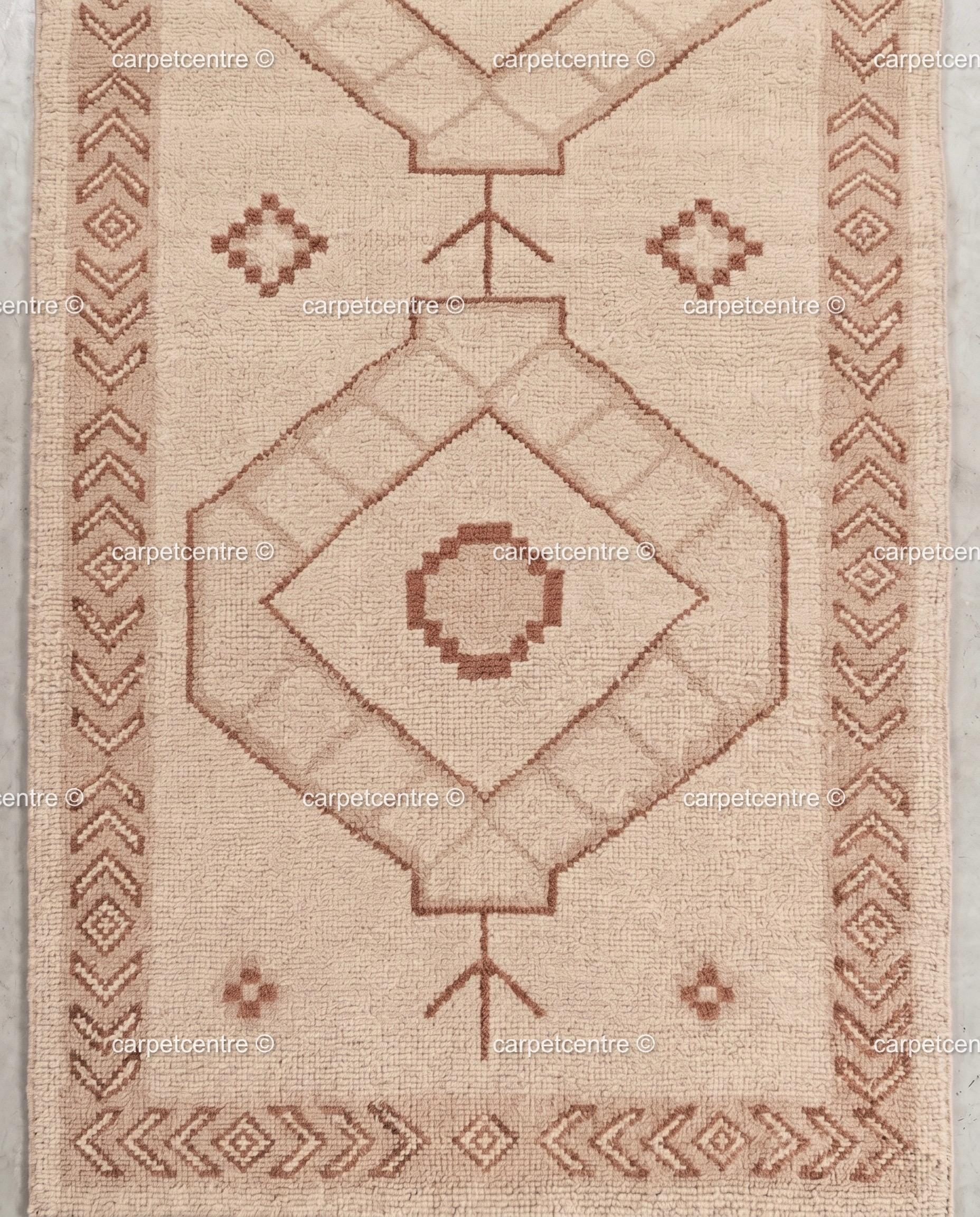 Hand-Knotted Wool Oushak Runner Rug, Geometric Medallion Hallway Carpet 3x10