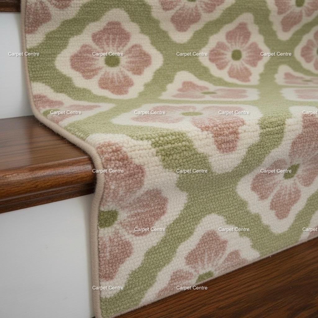 Hand-Knotted Wool Oushak Rug, Sage Green Floral Trellis, Cottagecore Decor