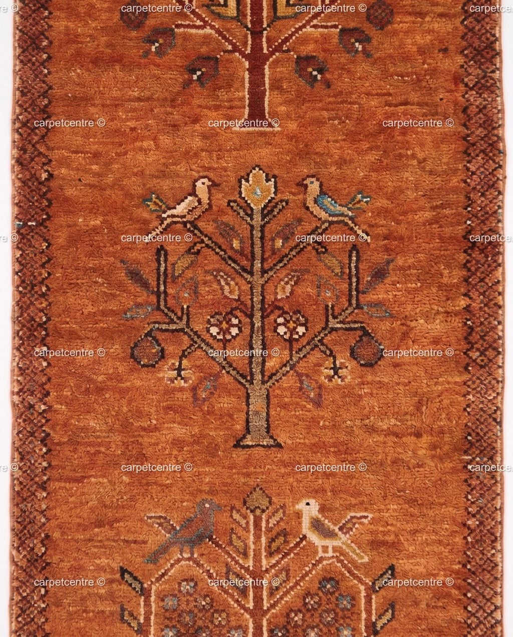 Tribal Tree Runner Rug – Rust Orange Wool Carpet with Bird Motif (Custom Sizes)