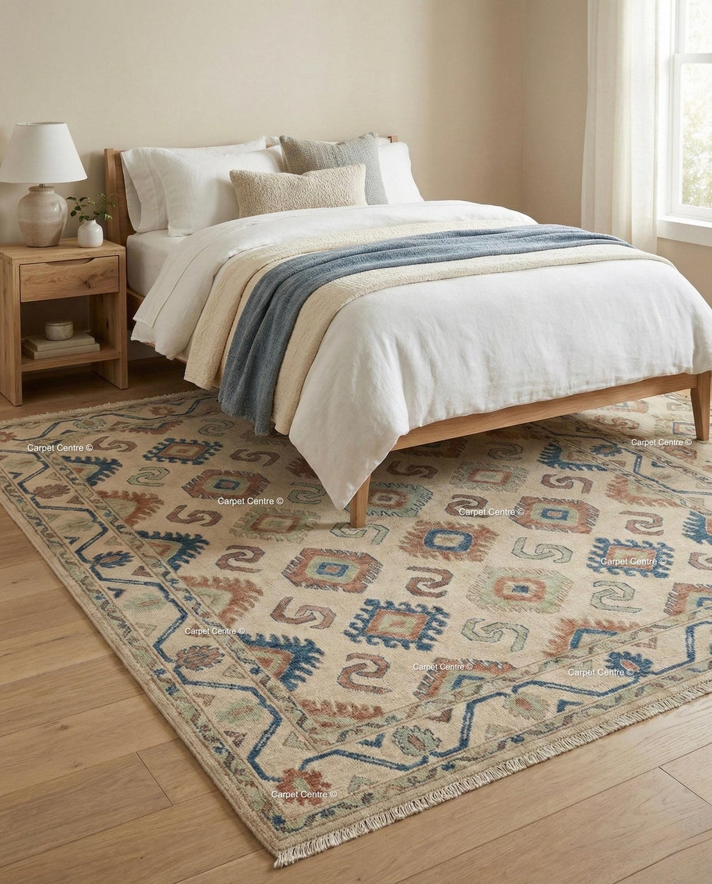Hand Knotted Oushak Wool Rug, Geometric Diamond, Boho Home Decor