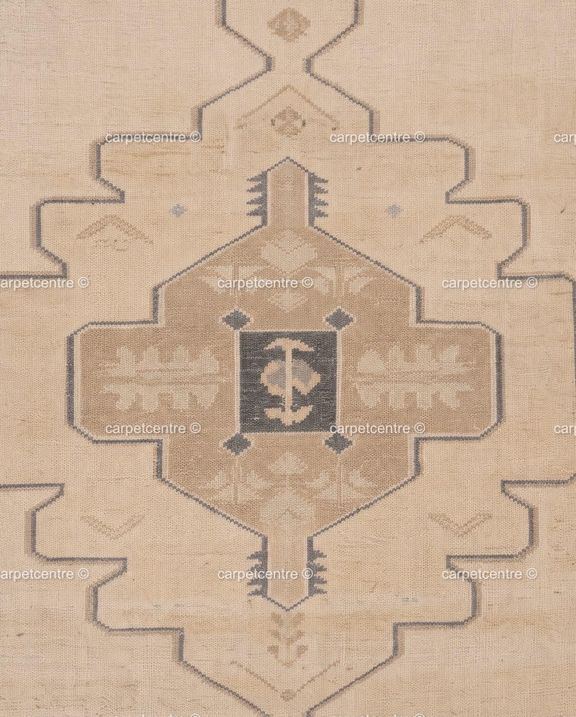 Hand-Knotted Wool Oushak Rug | Beige Tribal Geometric Medallion Living Room