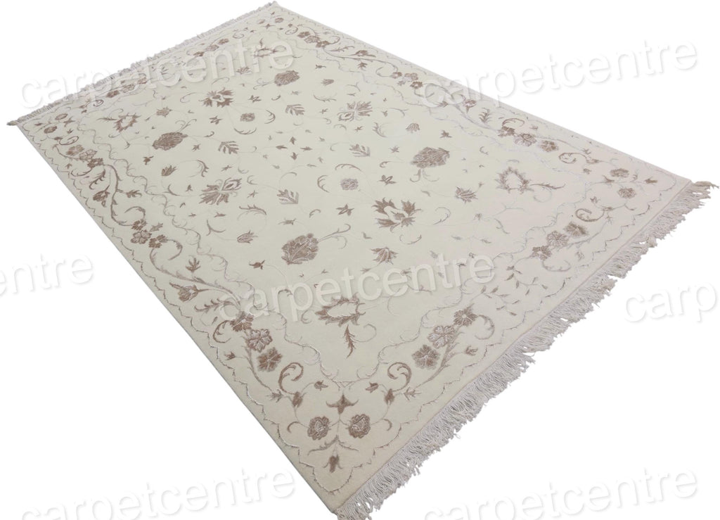 Vintage Floral Wool Area Rug: Handwoven Art Silk 9x6