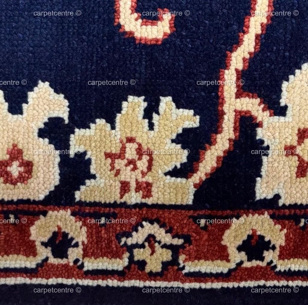 Hand-Knotted Wool Runner Rug, Navy Blue Tribal Design, Traditional Hallway Entryway Carpet