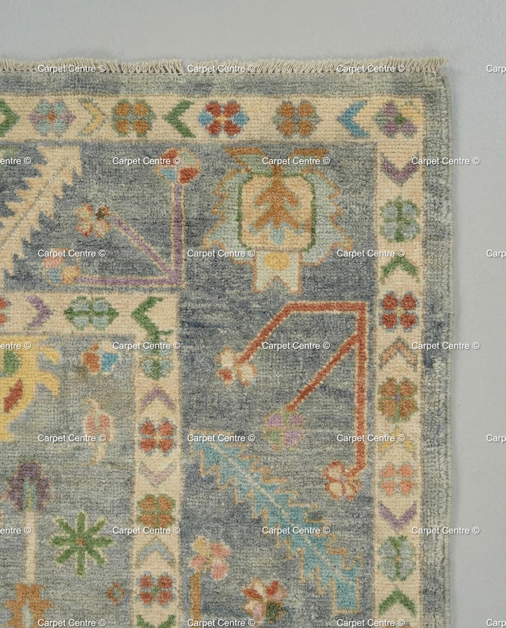 Hand Knotted Wool Oushak Rug, Slate Grey Floral Carpet