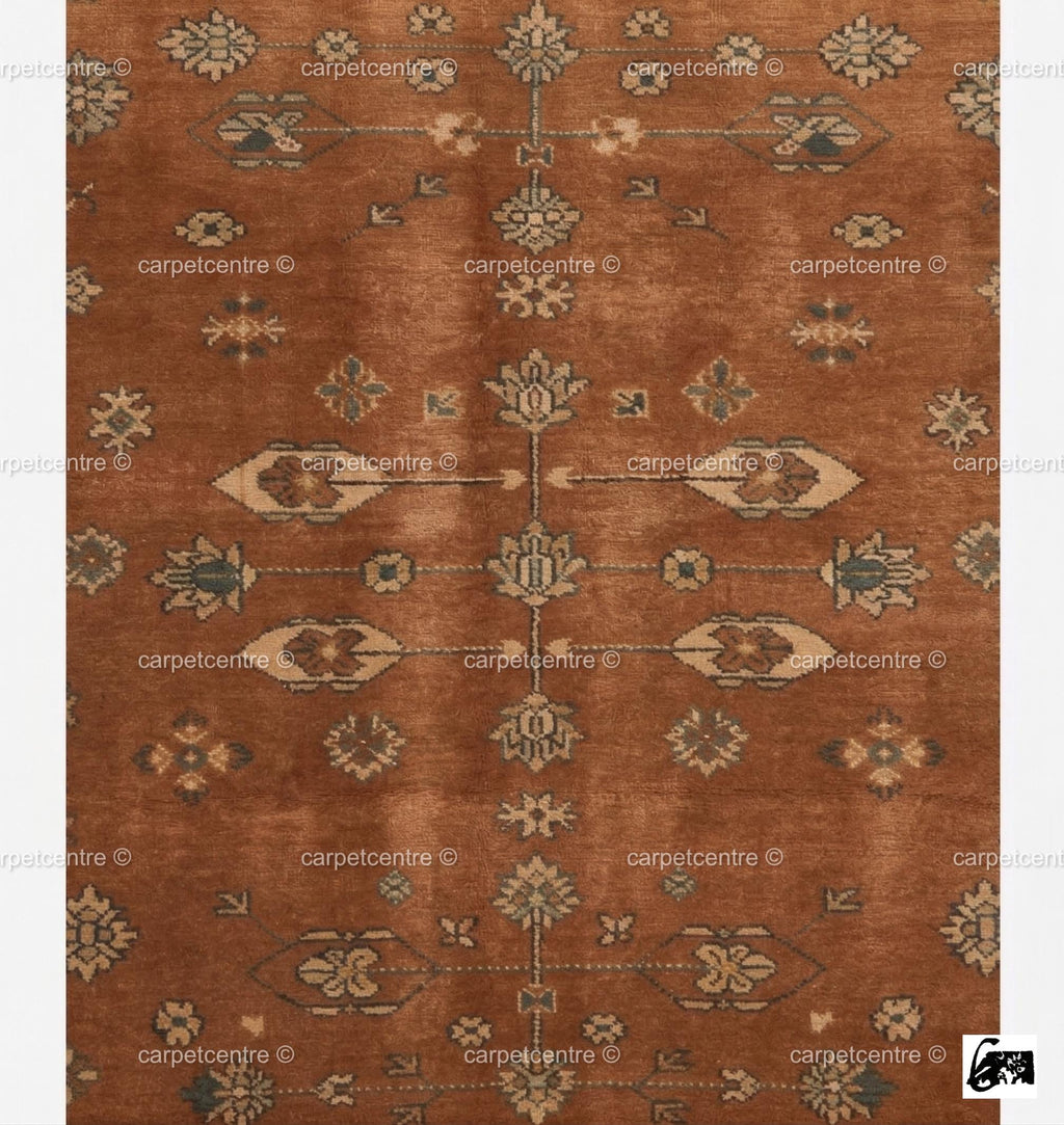 Hand-knotted Wool Oushak Rug: Terracotta Orange, Muted Rust Boho Decor