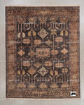 Hand Knotted Oushak Wool Rug, Dark Brown Tribal Vintage Turkish Geometric 8x10 9x12 Custom Living Room Bedroom Rug - 100% Handmade