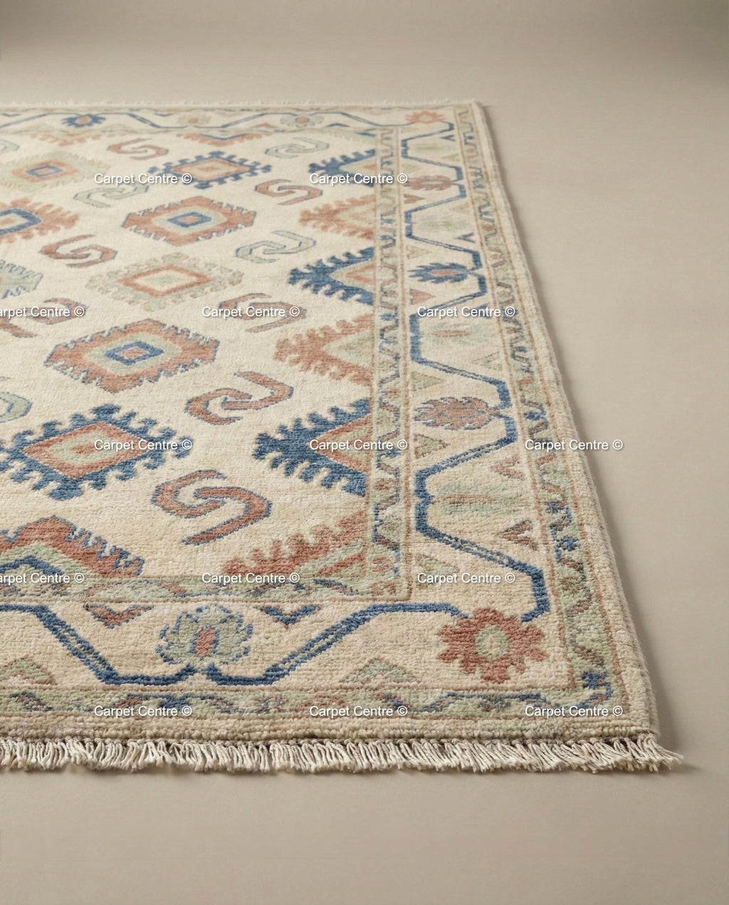Hand Knotted Oushak Wool Rug, Geometric Diamond, Boho Home Decor