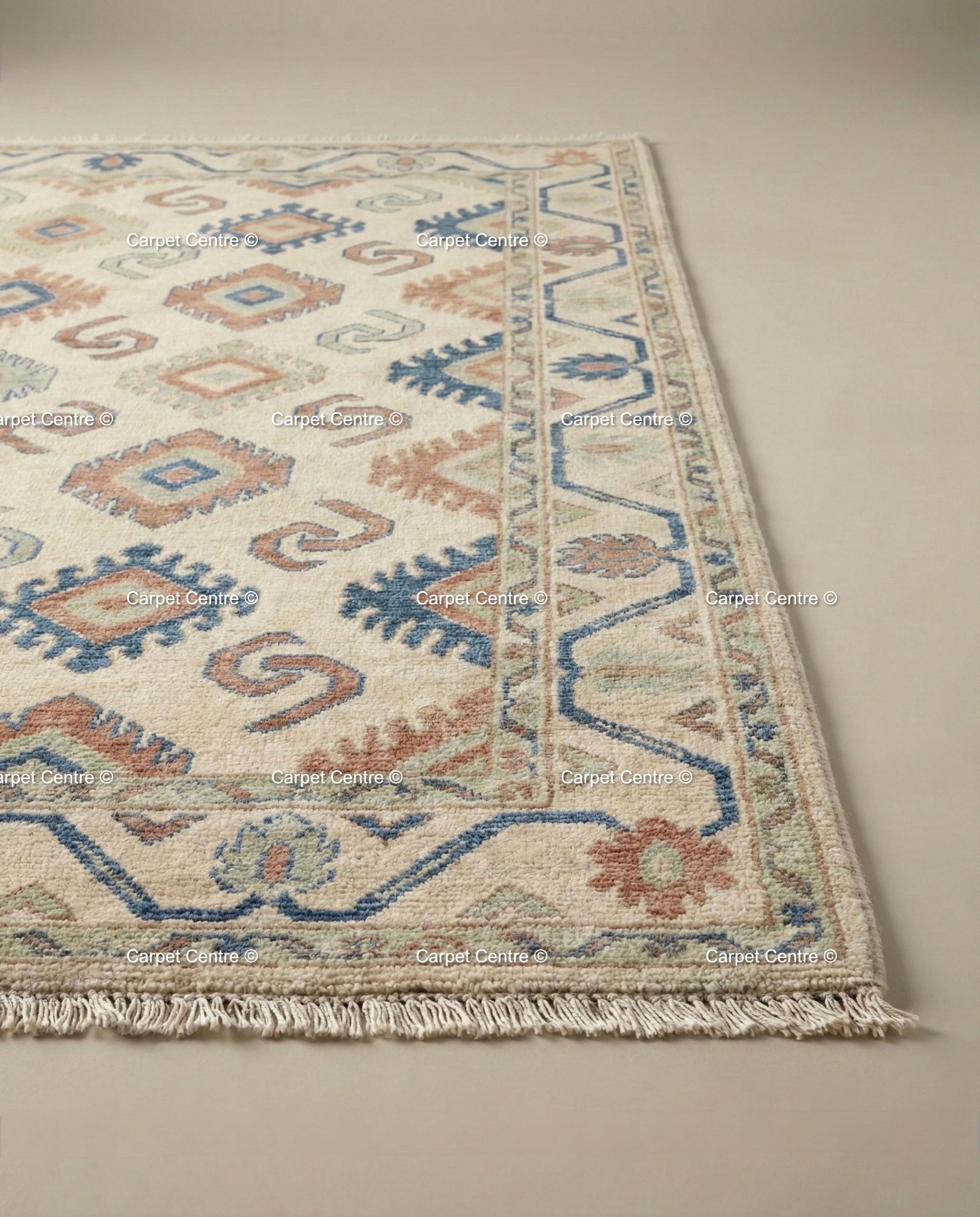 Hand Knotted Oushak Wool Rug, Geometric Diamond, Boho Home Decor