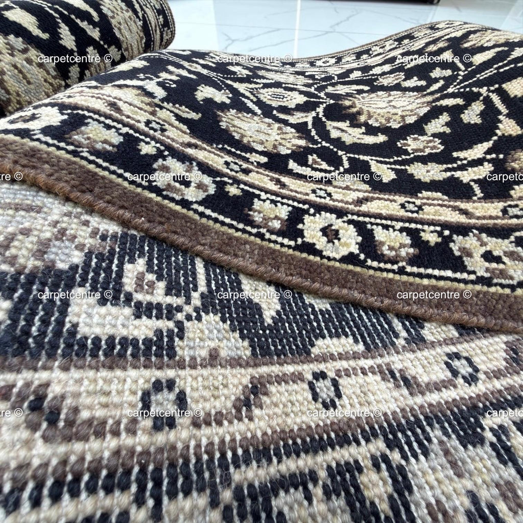 Handmade Oushak Wool Runner Rug, Black and Gold Floral Design Hallway Entryway Runner