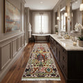 Unique Hand Knotted Oushak Runner Rug, Chinoiserie Botanical Wool Hallway-Entryway-Bathroom, Turkish Knot Kitchen Runner