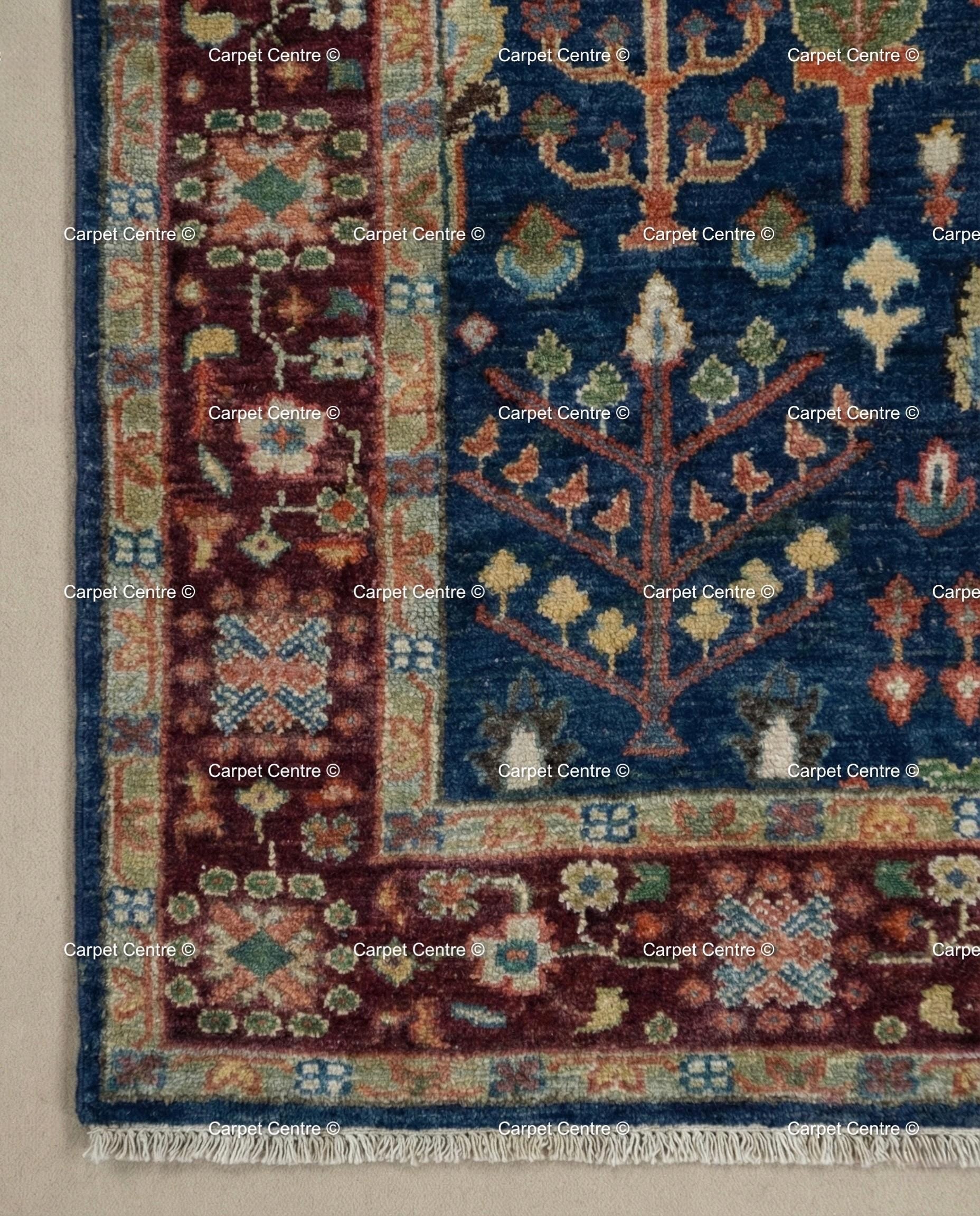 Handmade Navy Blue Oushak Rug | Tree of Life Wool Area Rug