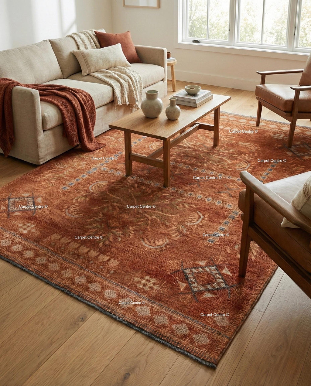 Hand Knotted Oushak Rug, Terracotta Rust Wool Pile, Turkish Knot Area Rug